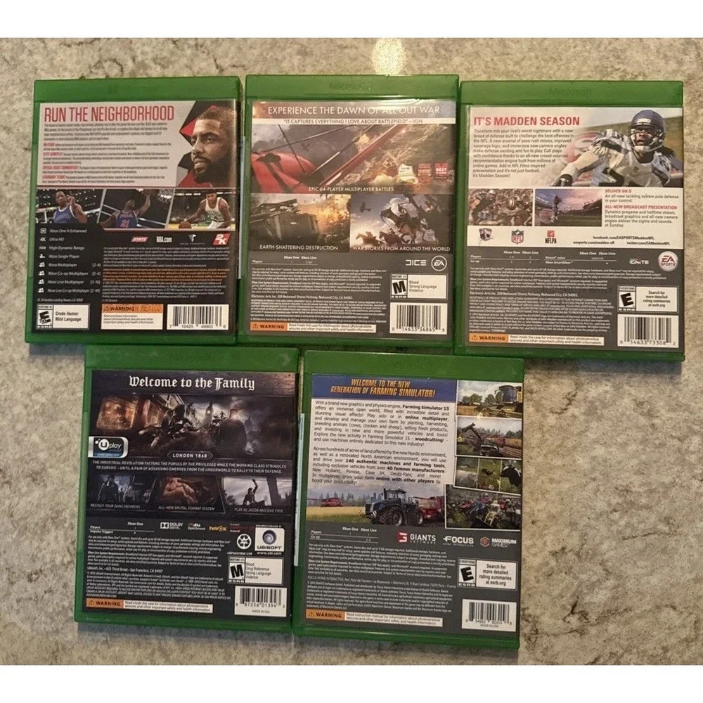 Xbox One Lot Of 5 Game Bundle Tested Battlefield Madden NBA Farm Sim Assassin's